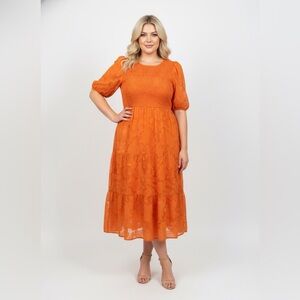 Marokeety Orange Floral Smocked Top Dress Size XL